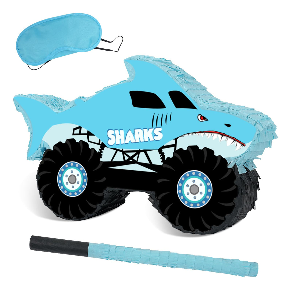 JOARHONAL Shark Monster Truck Pinata front view with vibrant colors for party decor