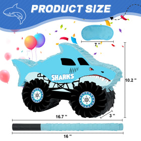 JOARHONAL Shark Monster Truck Pinata side view showing detailed design for themed celebrations