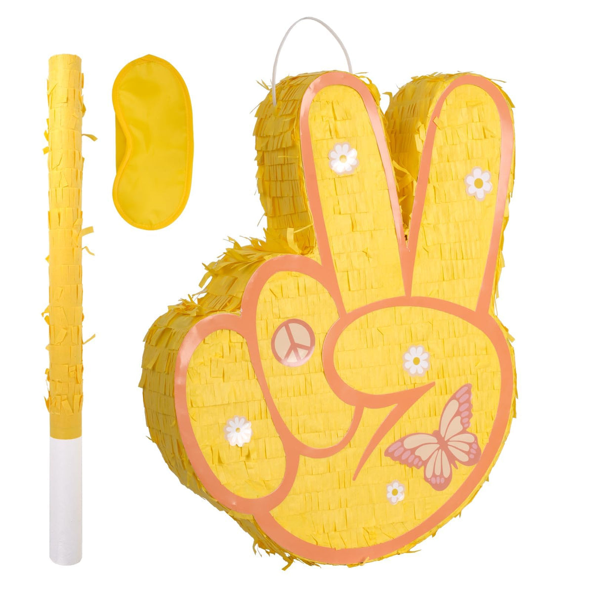 JOARHONAL Two Groovy Pinata with colorful design featuring peace signs for retro party décor.