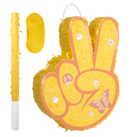JOARHONAL Two Groovy Pinata with colorful design featuring peace signs for retro party décor.