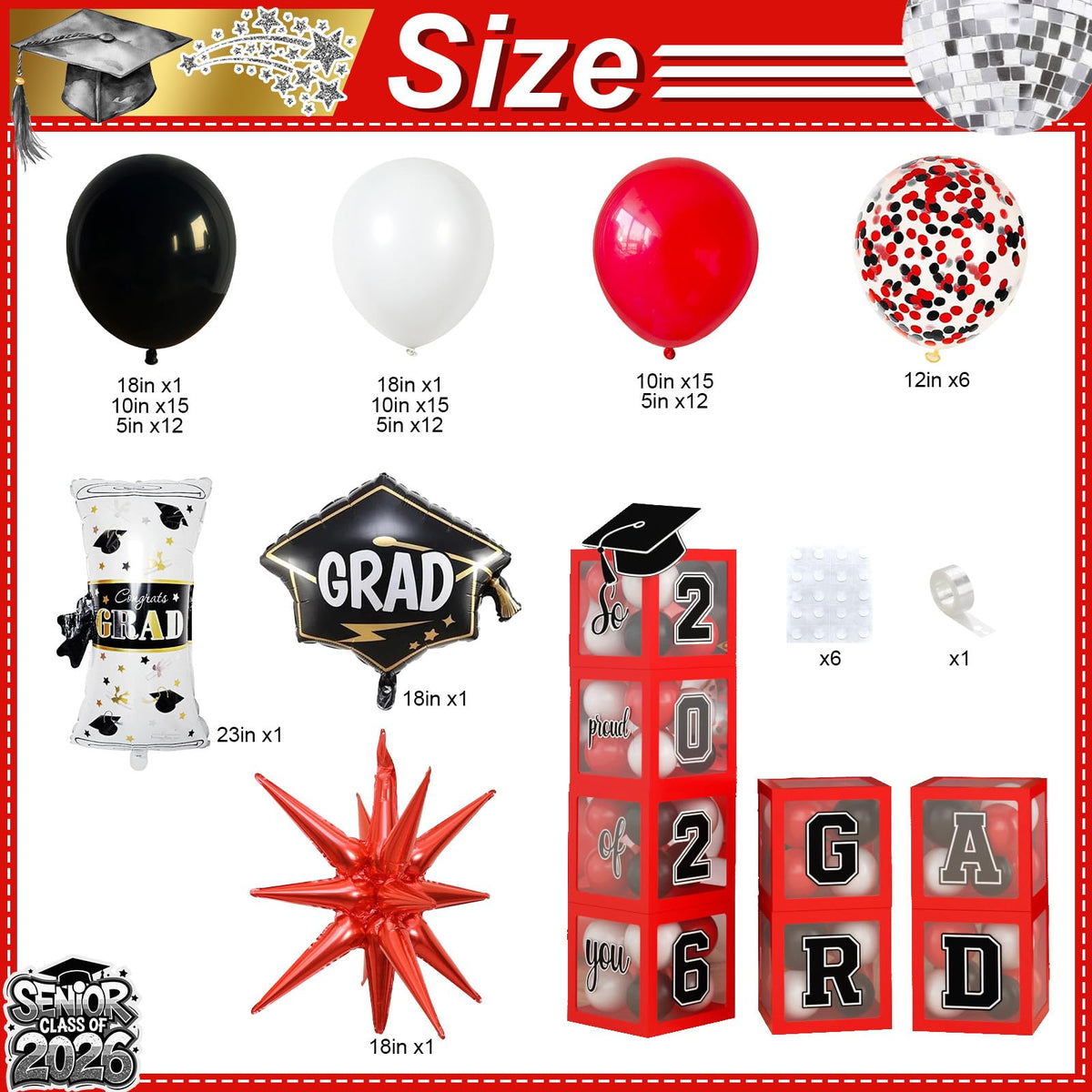 Jobkoo graduation boxes 2026 display with GRAD and hats for a premium setup.
