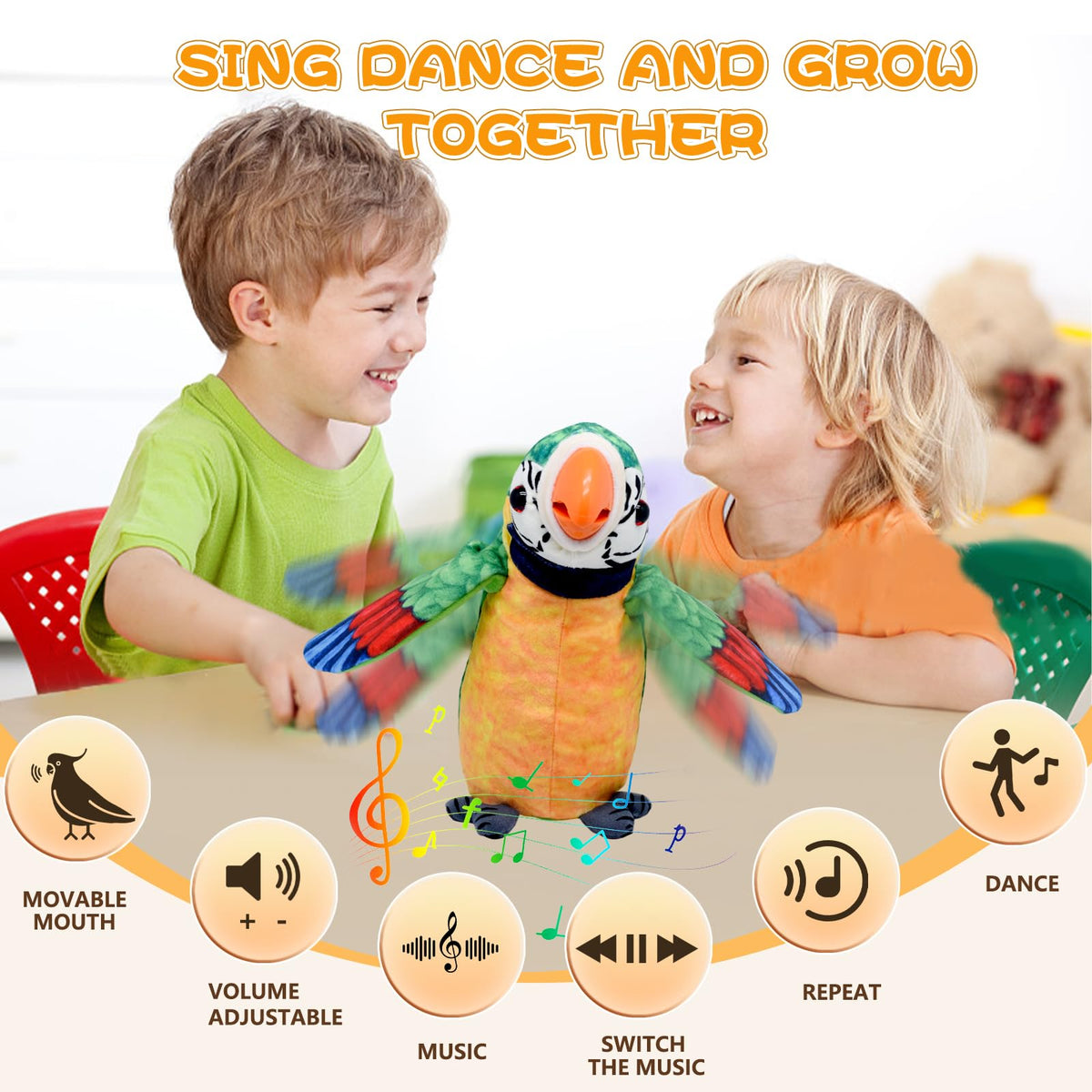 JOCOUNY Repeating parrot mimics sounds with fluttering wings.