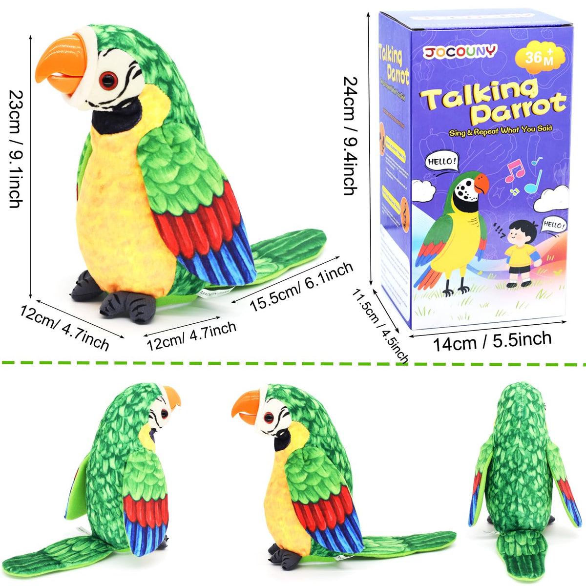 JOCOUNY Talking Parrot singing mode showcases kid-friendly performance.