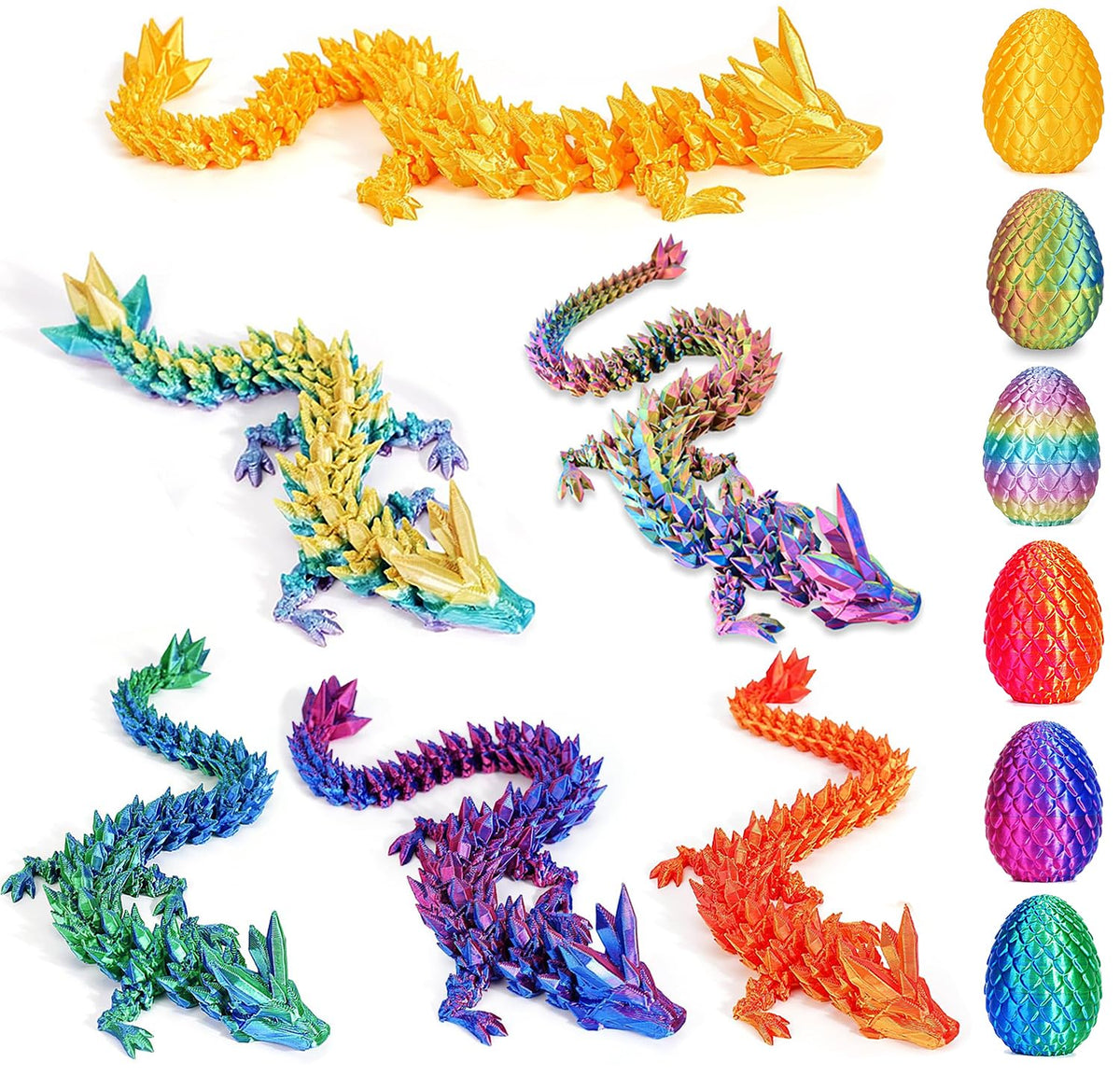 JOD six dragon eggs front view shows vivid colors for playful display