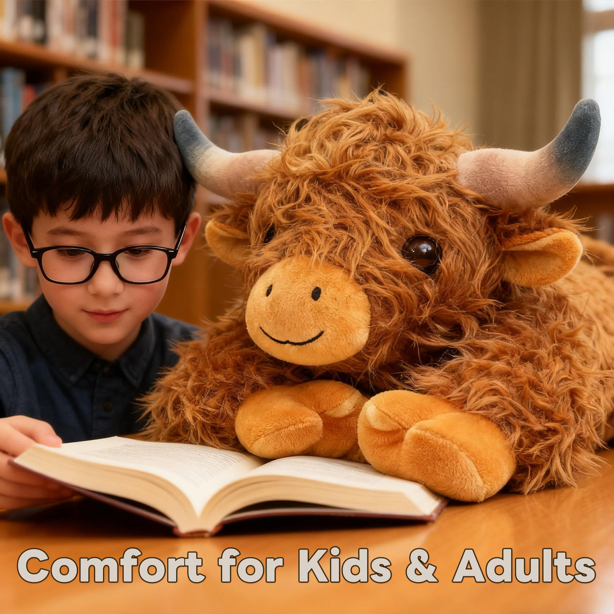 JOD Highland Cow plush 22in bedroom decor adds warm, whimsical touch to any space