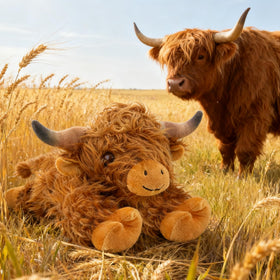 JOD Highland Cow plush 22in machine-wash care keeps fluff fresh