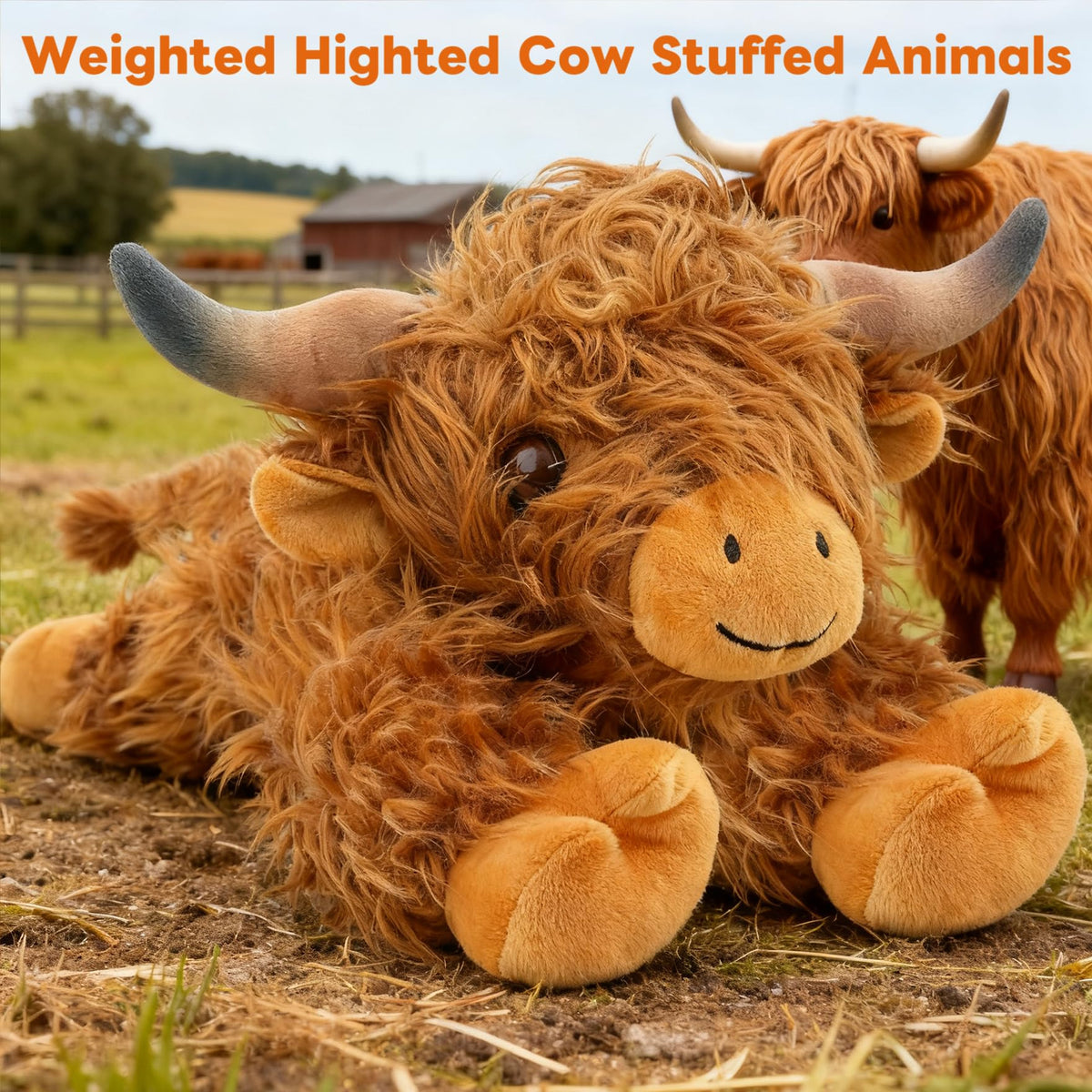 JOD Highland Cow plush 22in side view highlights size and presence