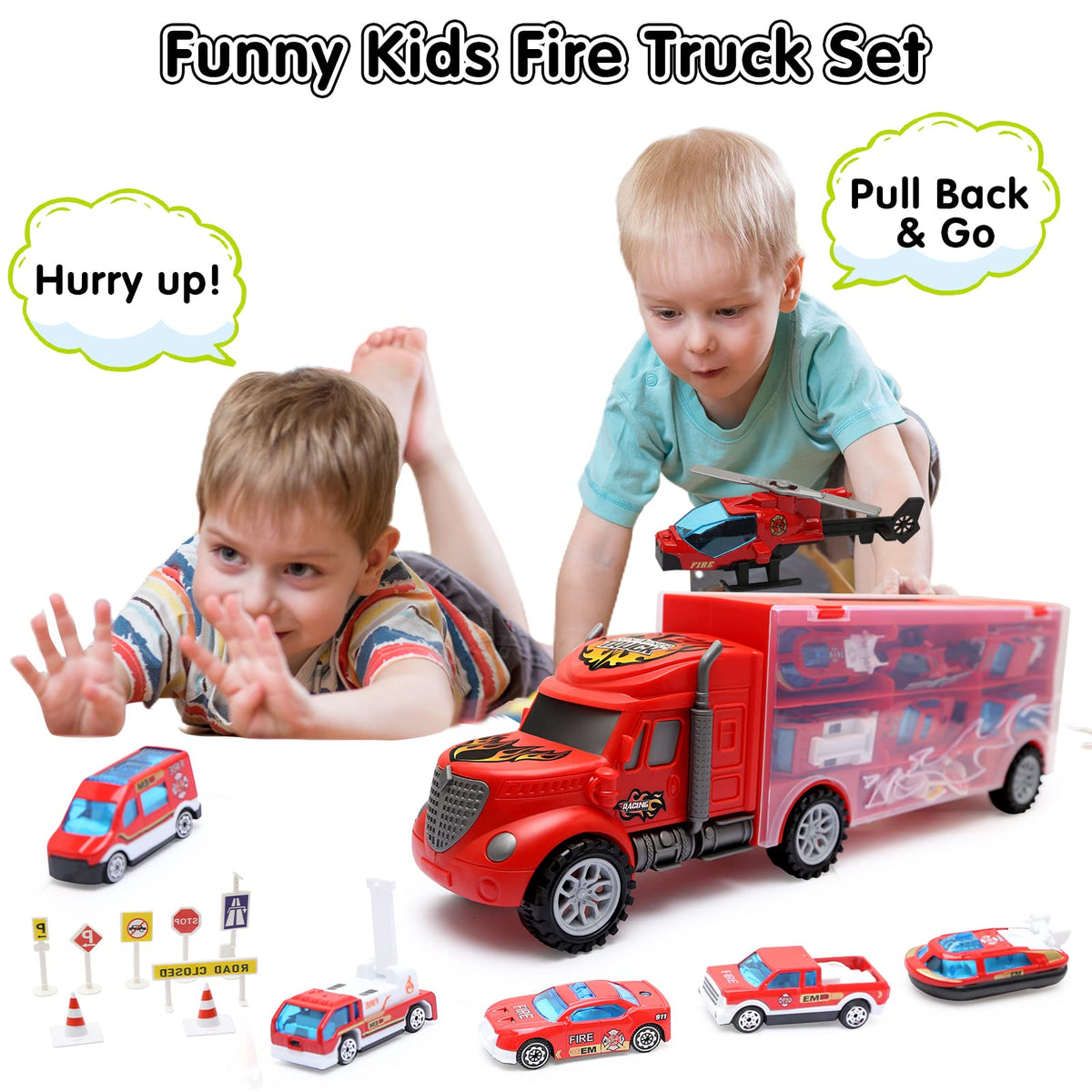JODUDLR carrier truck playset demonstrates easy loading and unloading for developing motor skills.