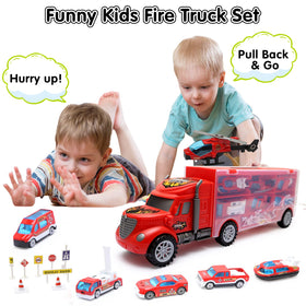 JODUDLR carrier truck playset demonstrates easy loading and unloading for developing motor skills.