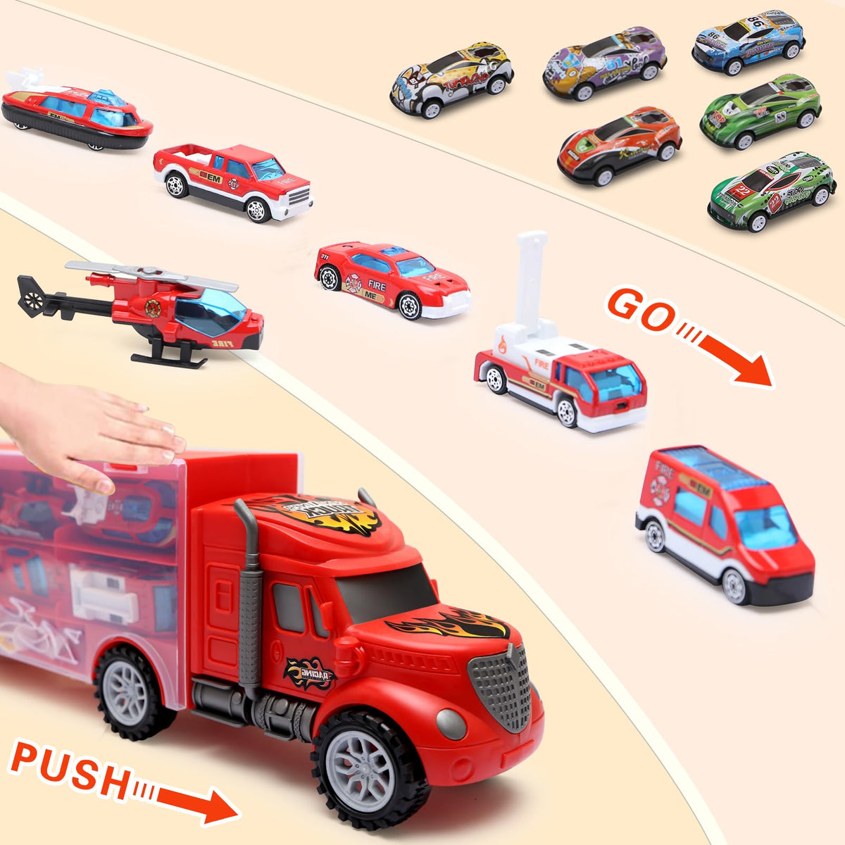 JODUDLR carrier truck set promotes sharing and cooperative play.