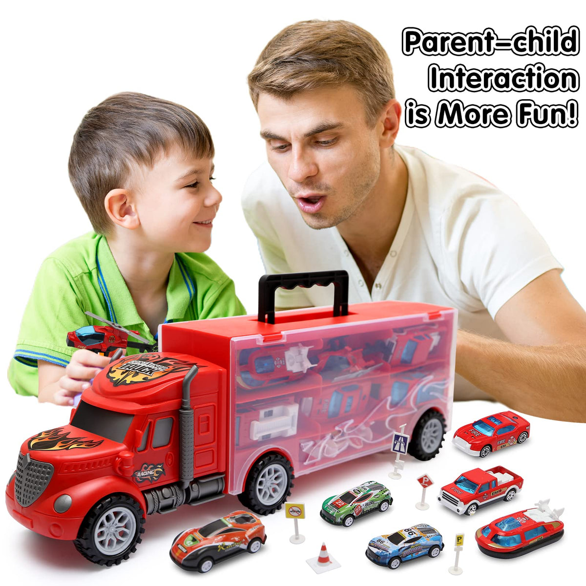 JODUDLR red transport truck captures attention and inspires pretend road trips.