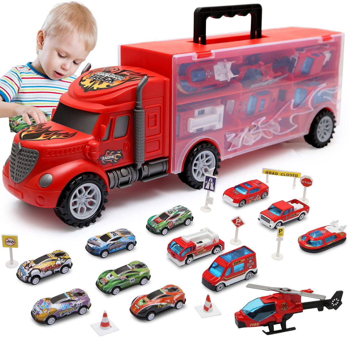 JODUDLR toddler toys transport truck set offers imaginative play on the floor.