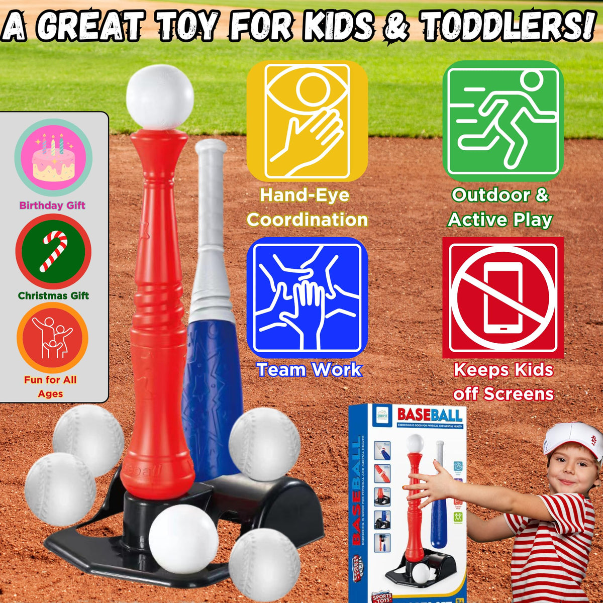 JOEY'Z Tball Set oversized bat supports beginner swings with confidence.