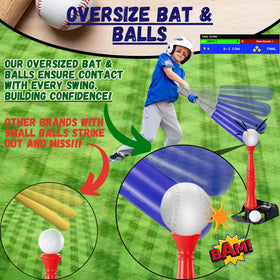 JOEY'Z Tball Set wall hanger storage keeps play area neat.