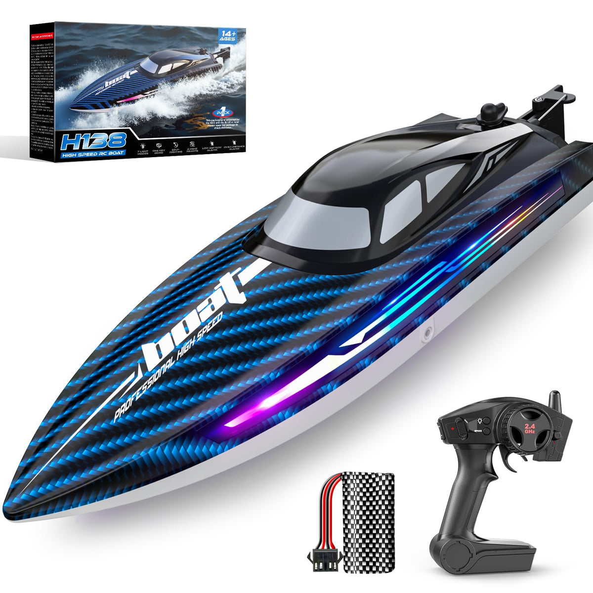 Jogpun 30KMH RC boat front view highlighting speed-ready design for lake and pool fun.