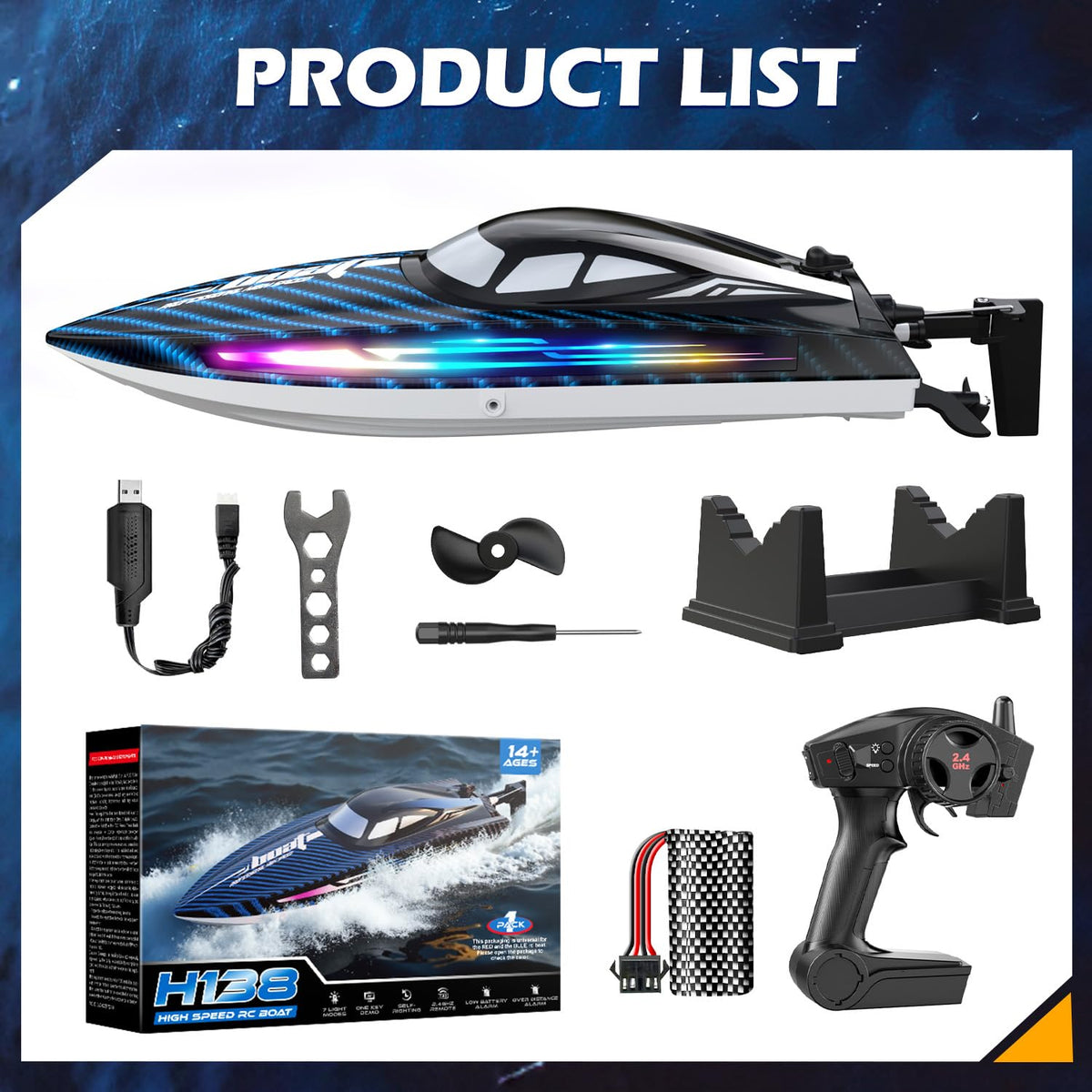 Jogpun 30KMH RC boat in-use on lake shows safe self-righting feature.