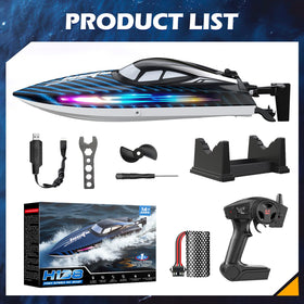 Jogpun 30KMH RC boat in-use on lake shows safe self-righting feature.