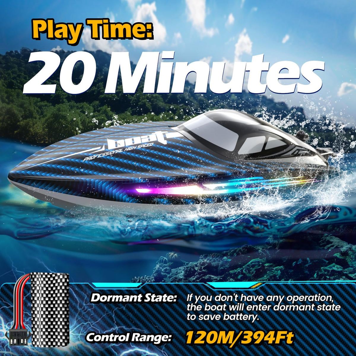 Jogpun 30KMH RC boat water cooling system helps motor last longer.