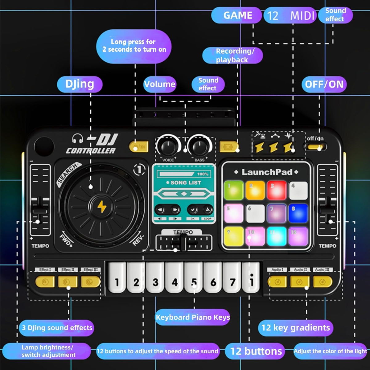 Johehe eight-piano-keys music toy supports melodies and musical exploration.