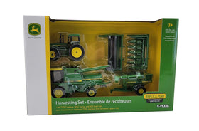 John Deere 1/64 scale harvesting set packaging on display