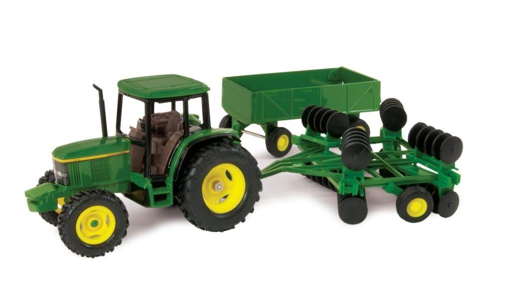 John Deere 6410 tractor toy with barge wagon for imaginative sandbox play
