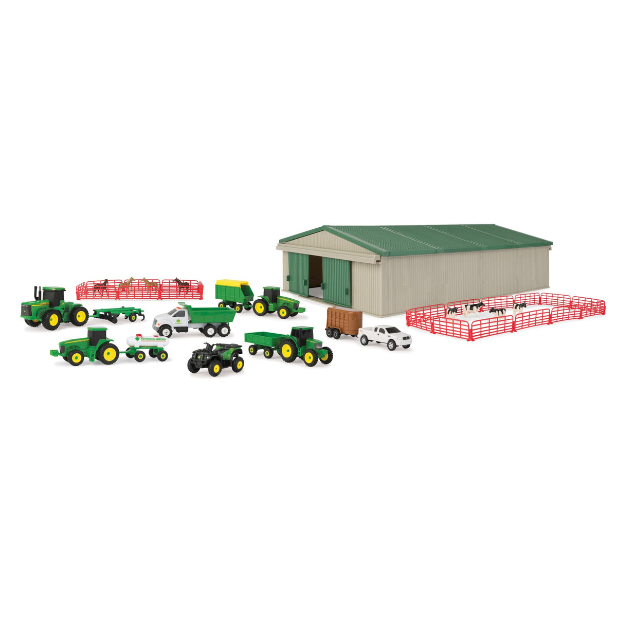 John Deere 70-piece farm toy set offers varied pieces for imaginative play.