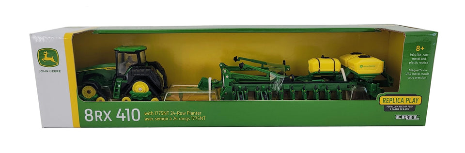 John Deere 8RX 410 tractor die-cast details for durable display.