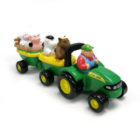 John Deere Animal Sounds Hayride tractor with farmer boosts imaginative play and sound effects.