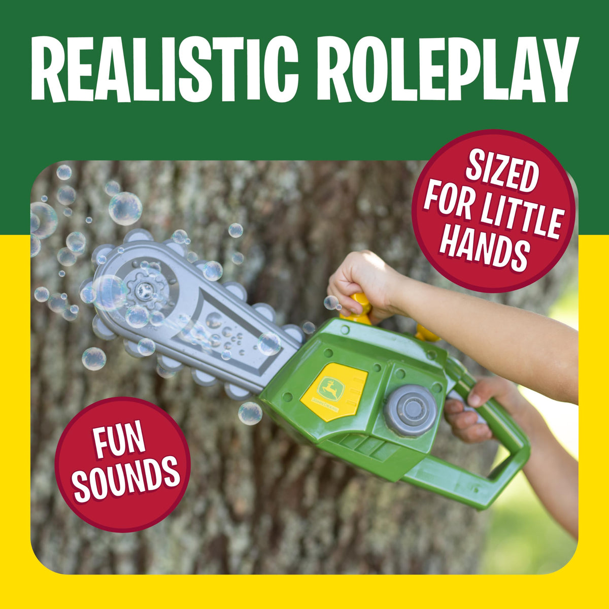 John Deere bubble solution included, 4 oz, ready for bubble-filled fun.