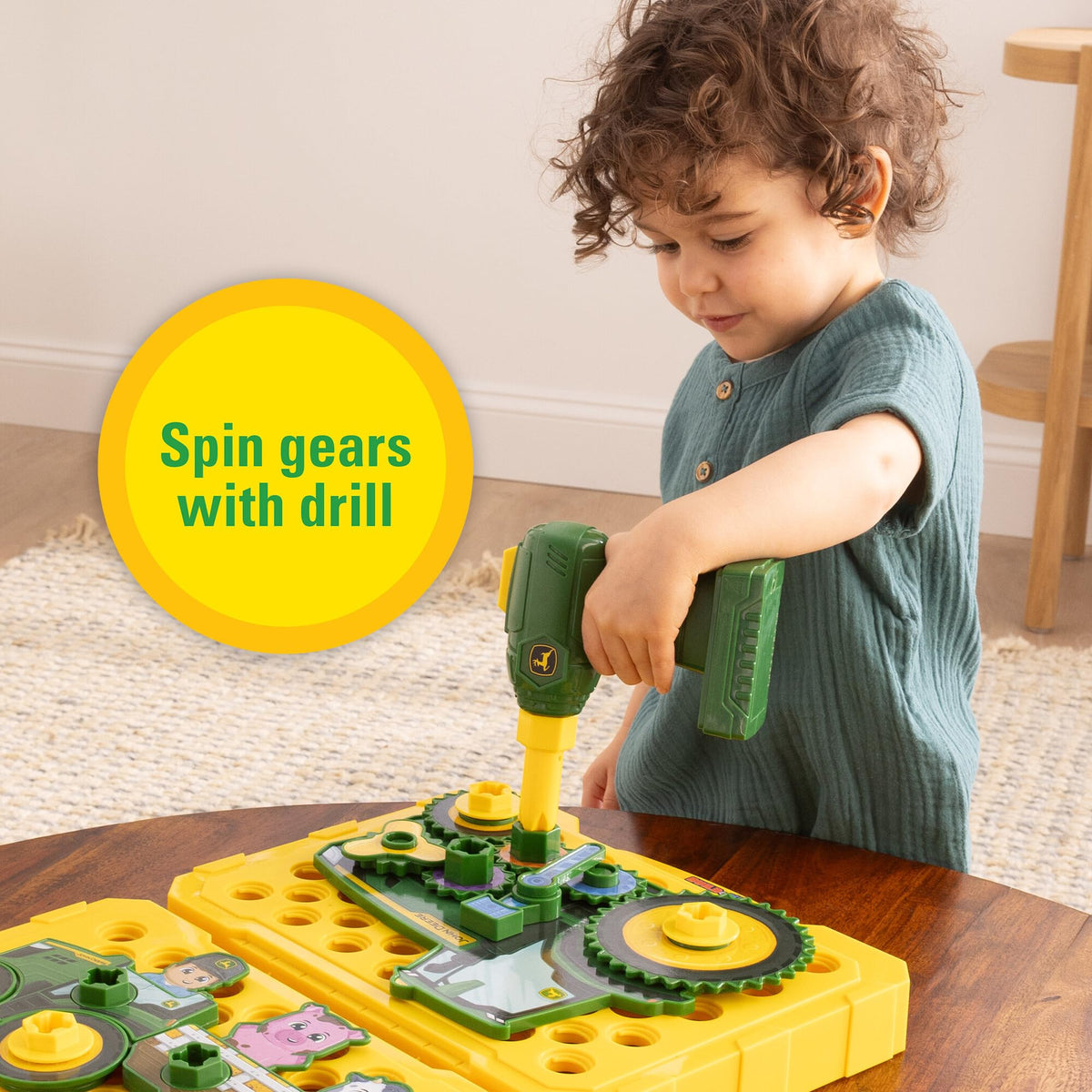 John Deere Build-A-Buddy board pieces closeup highlighting colorful parts for easy assembly.