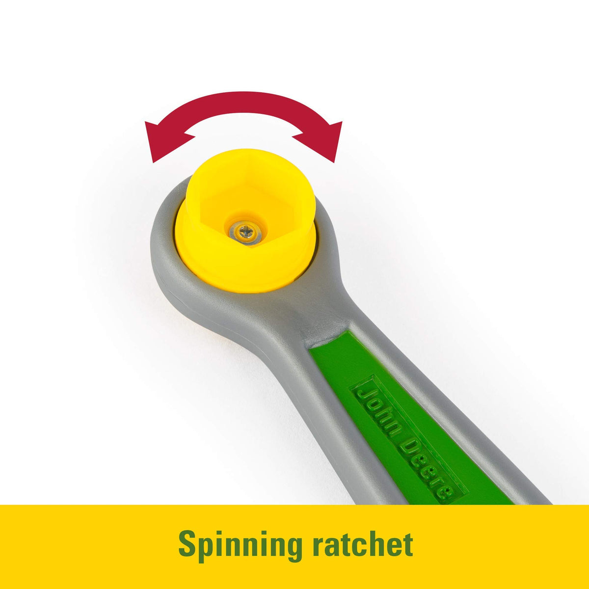 John Deere Deluxe Talking Toolbelt tape measure demonstrates measurement play.