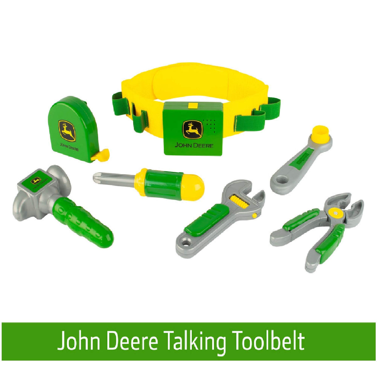 John Deere Deluxe Talking Toolbelt wrench ready for kid-sized repairs.