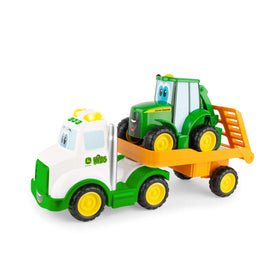 John Deere Farmin' Friends Haulin' truck front view, toddler-friendly design