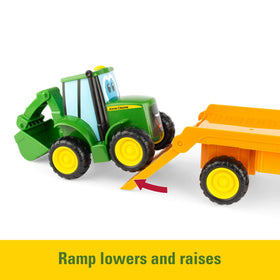 Steerable trailer attached to the hauler truck for interactive play