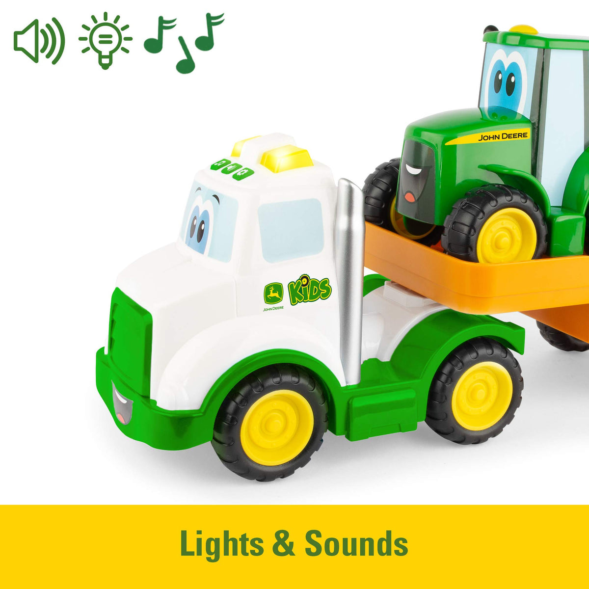 John Deere Farmin' Friends tractor with rotating boom arm for imaginative play