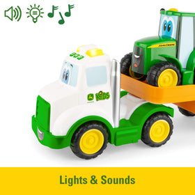 John Deere Farmin' Friends tractor with rotating boom arm for imaginative play