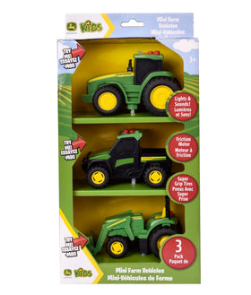 John Deere imaginative play scene with three vehicles sparks creative farming adventures.