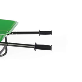 John Deere kids wheelbarrow steel pan showcases rust-resistant durability for yard tasks.