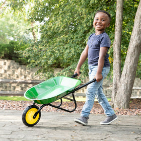 John Deere kids wheelbarrow vinyl hand grips provide comfortable secure grip during play.