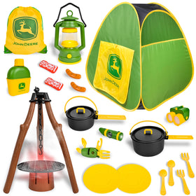 John Deere pop-up camping tent open for imaginative play and easy setup.