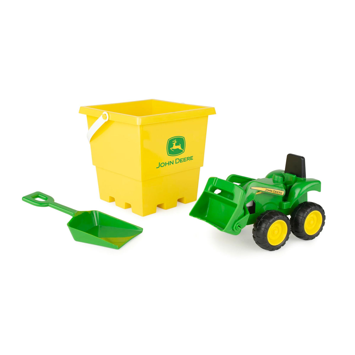 John Deere sandbox tractor with loader for imaginative outdoor play