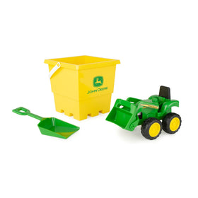 John Deere sandbox tractor with loader for imaginative outdoor play