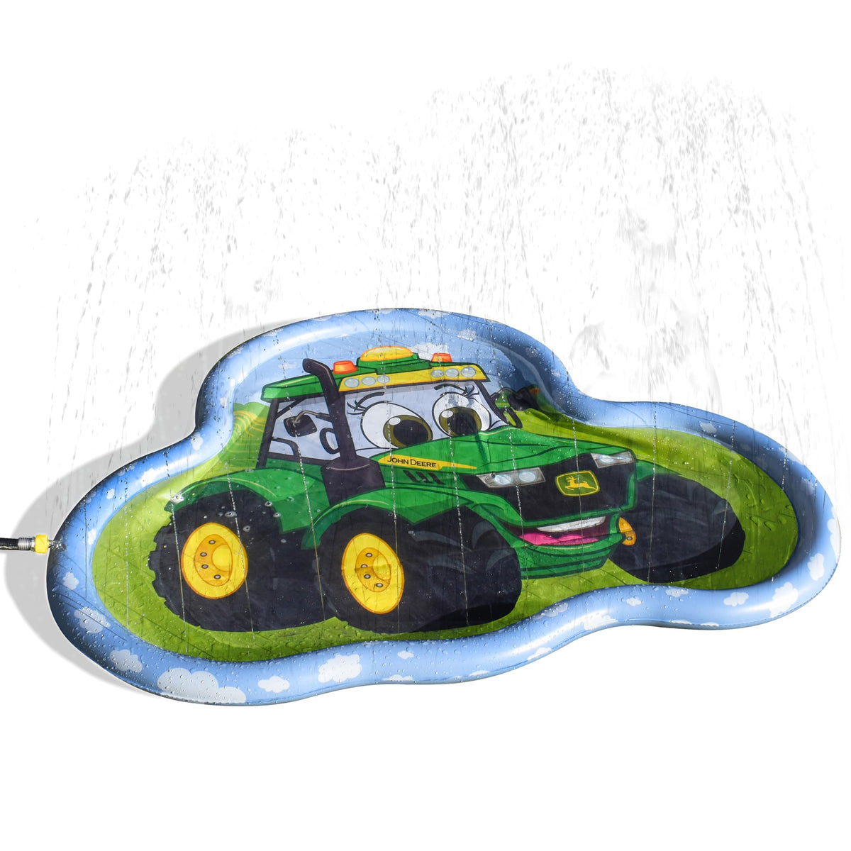 John Deere splash pad 5-feet wide for safe toddler play outdoors
