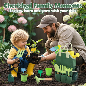 JOI MEW kid gloves and apron protect hands during gardening