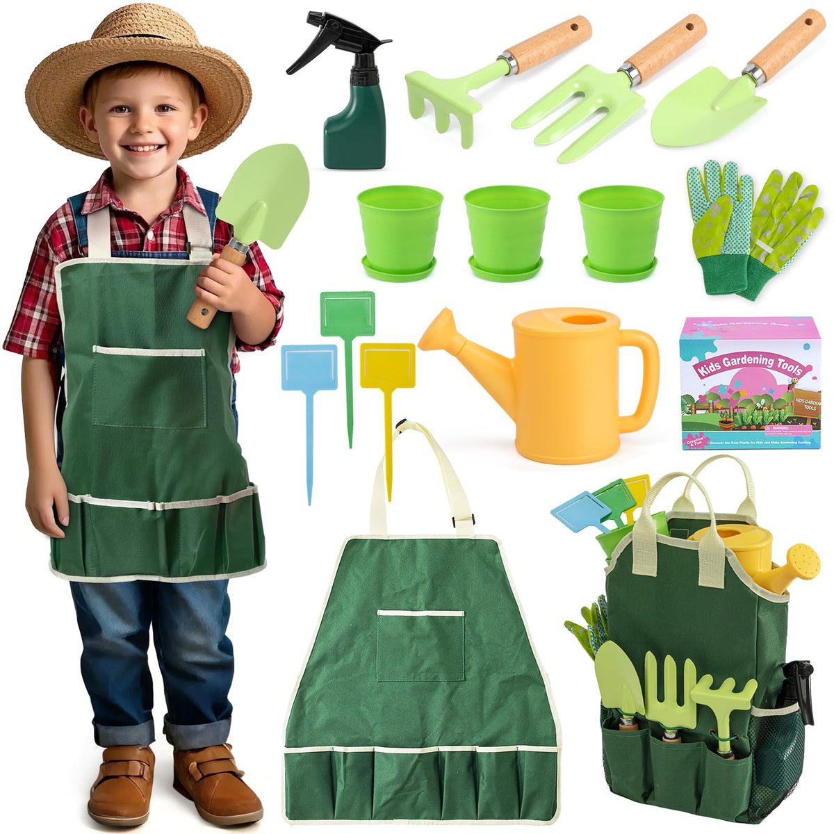 JOI MEW kids gardening tools set with wooden-handle rake for outdoor play