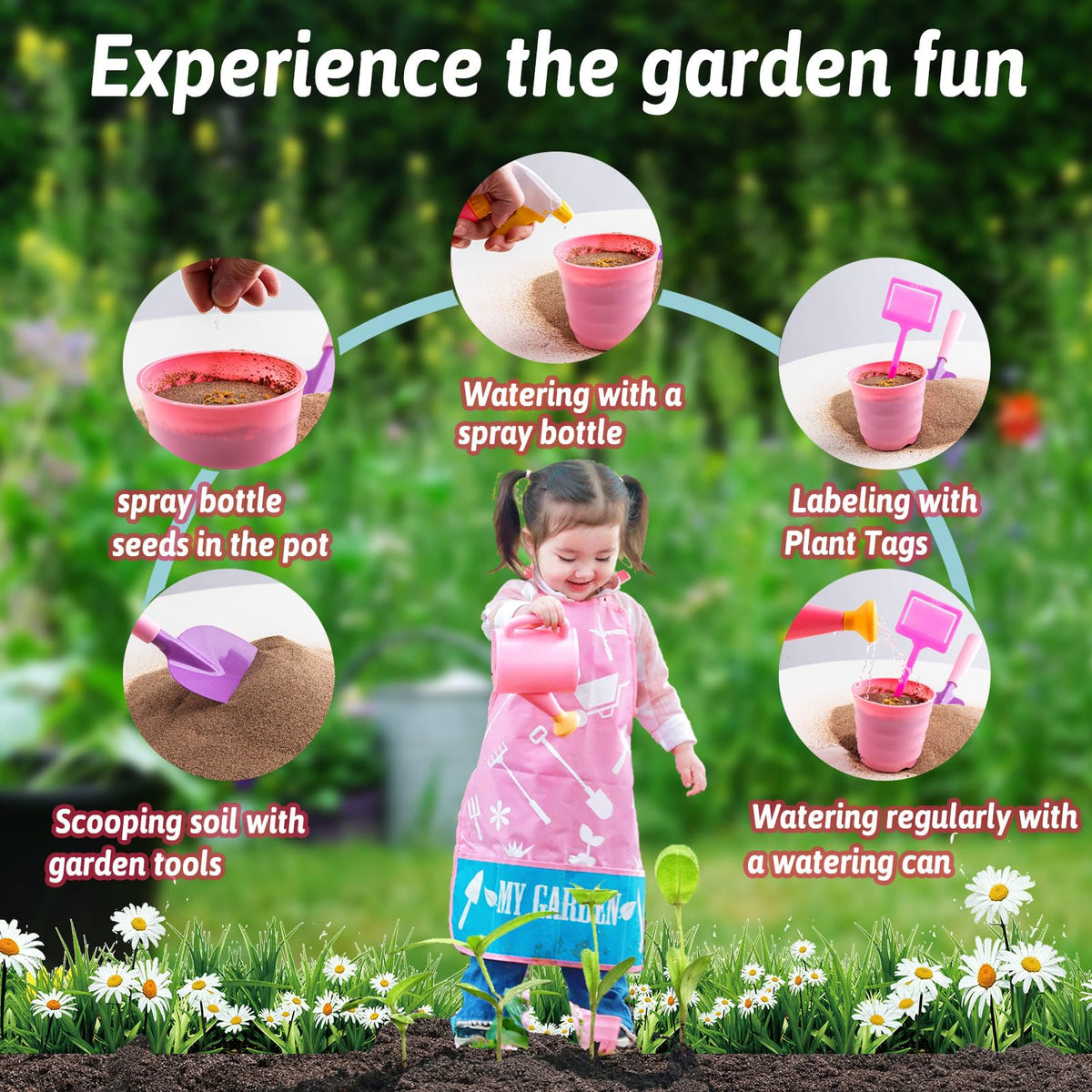 JOI MEW kid pink gardening tools set with shovel for budding gardeners
