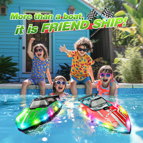JOI MEW dual-motor RC boat delivering strong propulsion during races.