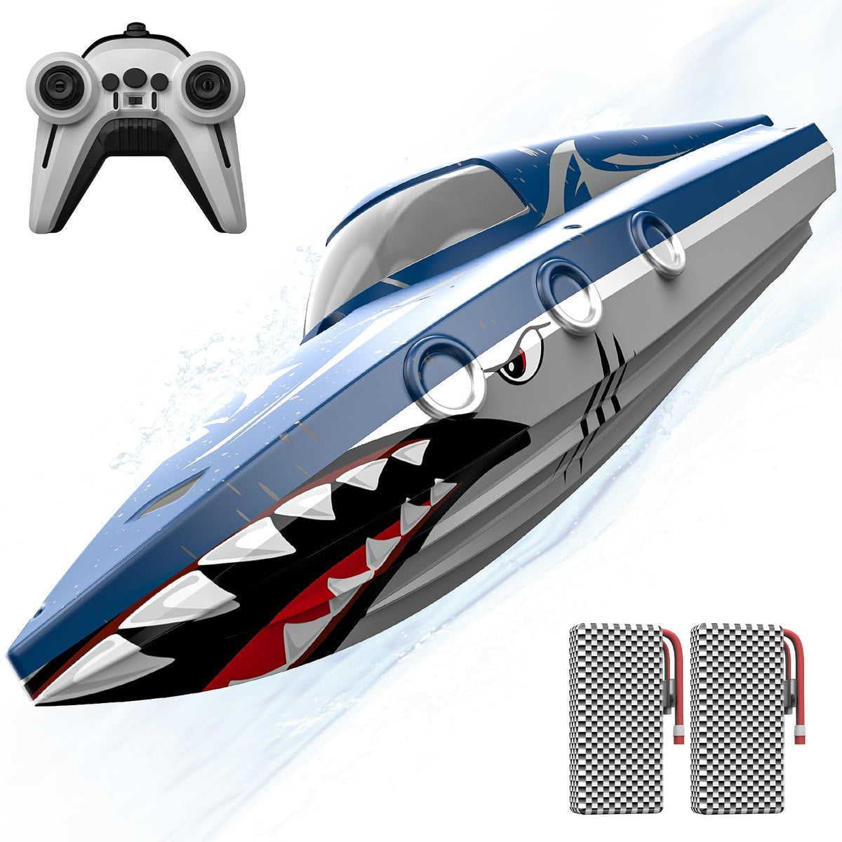 JOI MEW Shark RC Boat with open-mouth hull for thrilling pool racing.