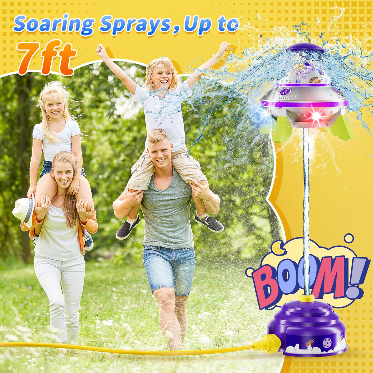 JOI MEW UFO sprinkler spins 360 degrees for dynamic outdoor water games