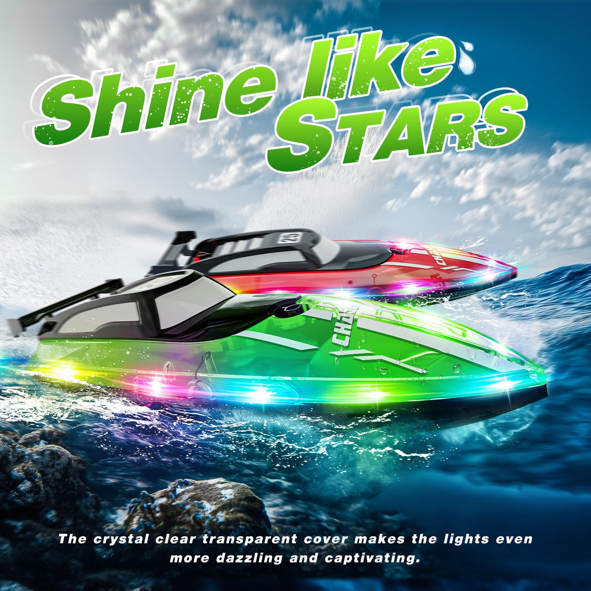 JOI MEW waterproof RC boat with sealed design withstands water exposure.